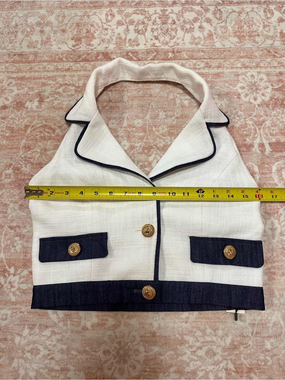 NWT ⚜️ Commense Tweed & Denim Cropped Halter Top - Picture 10 of 13
